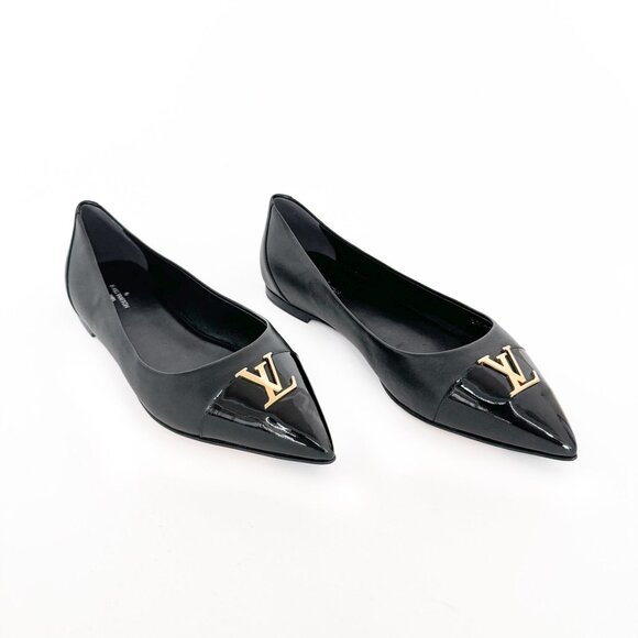 Louis Vuitton Capucine LV Ballet Flat EU 37.5 US 7.5 Black Cap Toe Pointed Logo - Picture 1 of 14